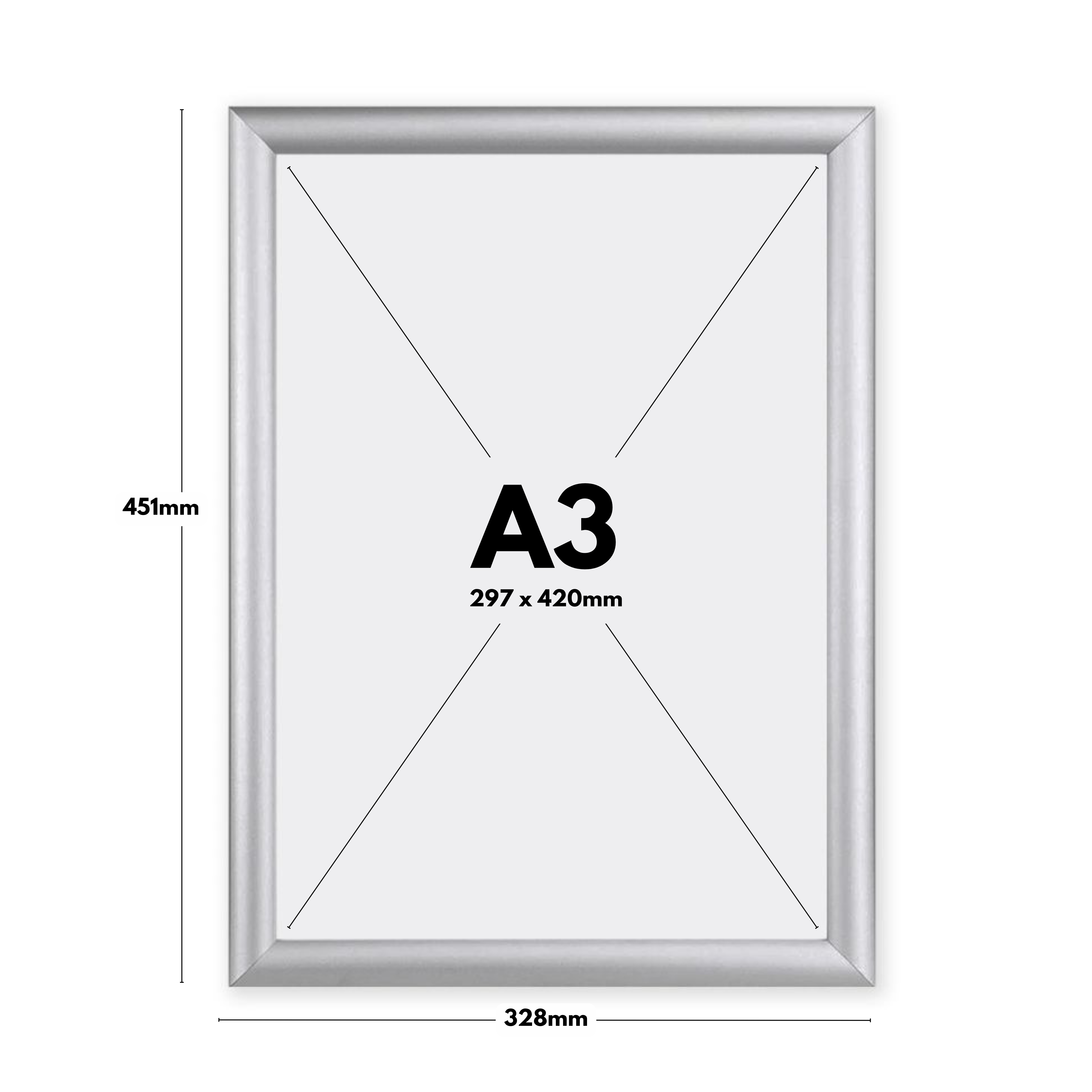 Pack of 10 A3 Anti Tamper Silver Poster Snap Frame 25mm Mitred Frame With Wall Fixings