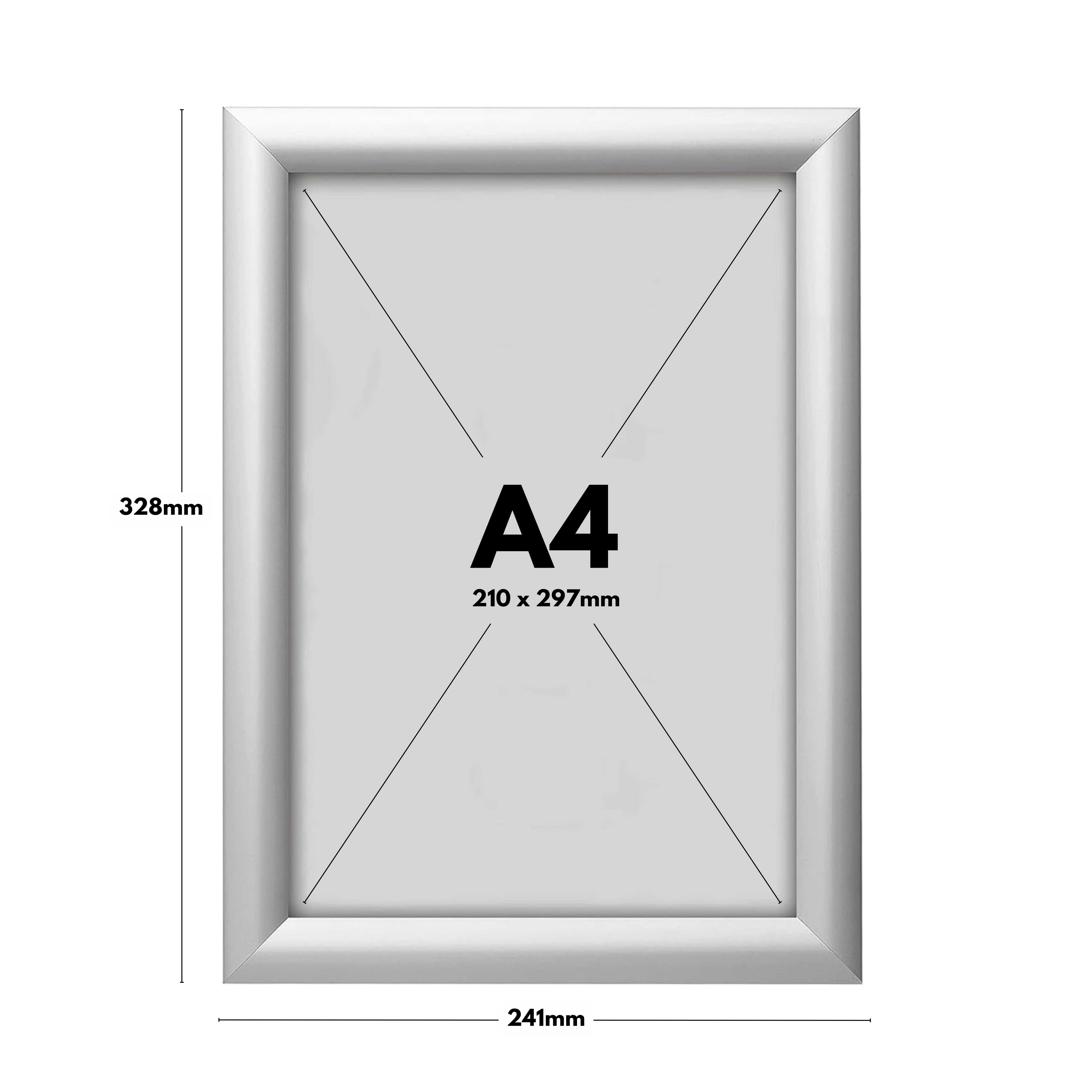 Pack of 10 A4 Anti Tamper Silver Poster Snap Frame 25mm Mitred Frame With Wall Fixings