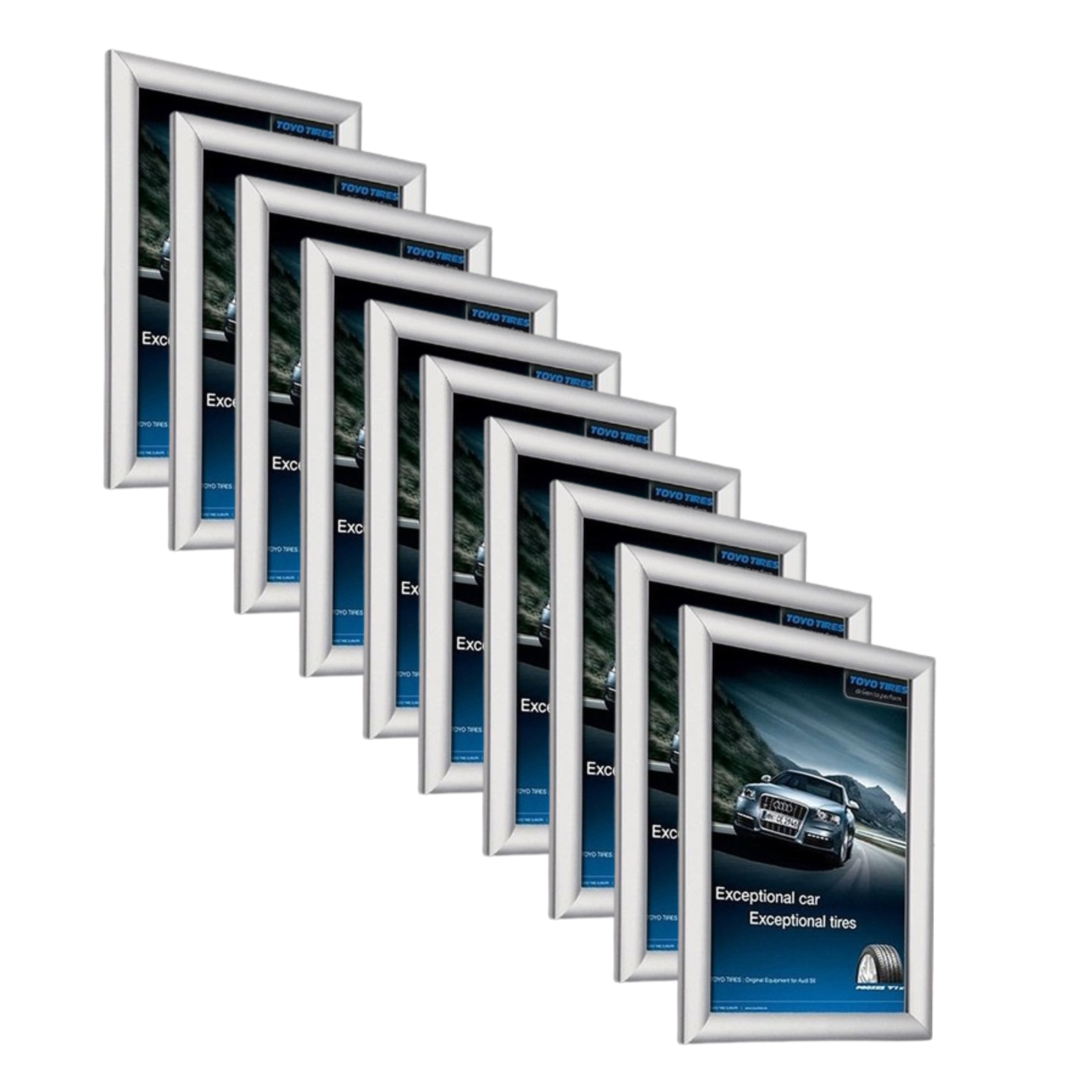 Pack of 10 A4 Anti Tamper Silver Poster Snap Frame 25mm Mitred Frame With Wall Fixings