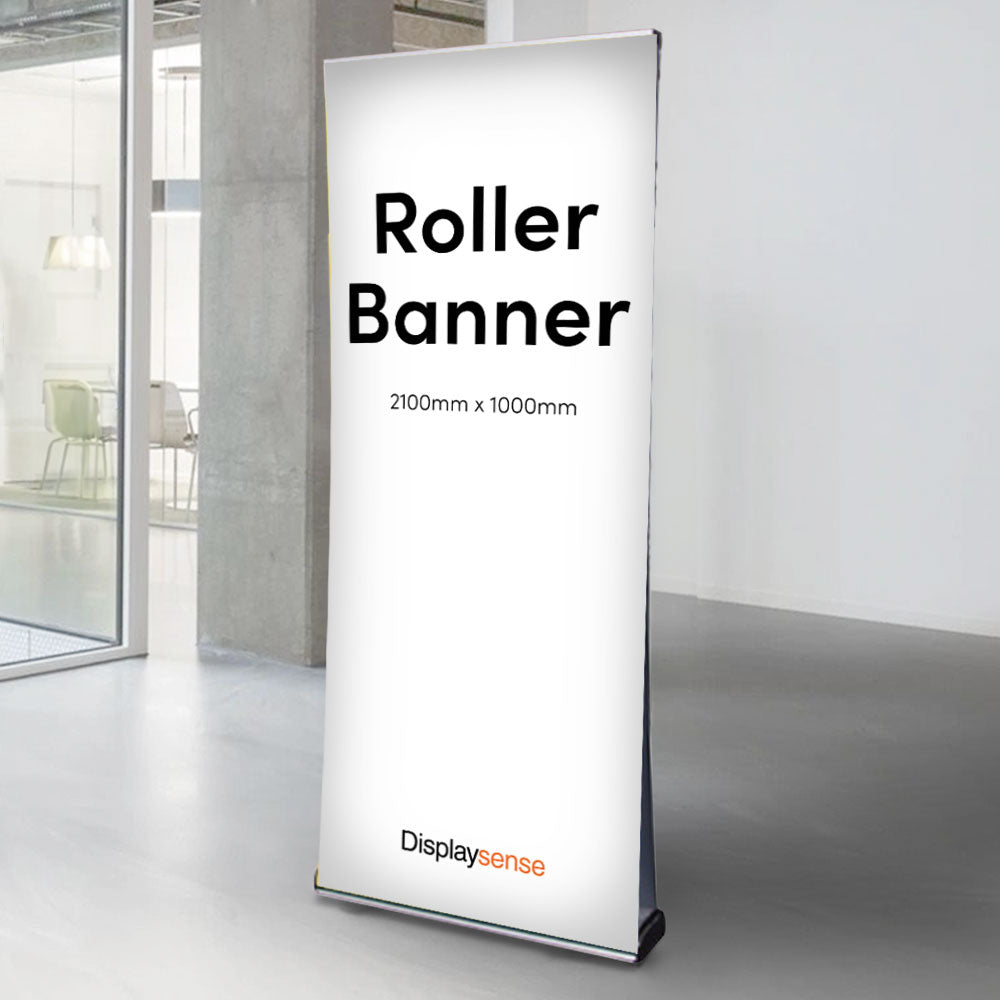 Premium Double-Sided Aluminium Front Loading Roller Banner Stand inc. Custom Printing Service - 2100mm High x 1000mm Wide