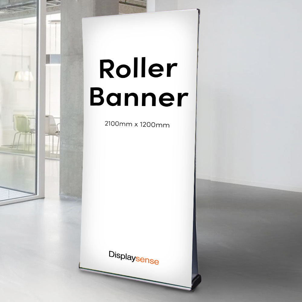 Premium Double-Sided Aluminium Front Loading Roller Banner Stand inc. Custom Printing Service - 2100mm High x 1200mm Wide