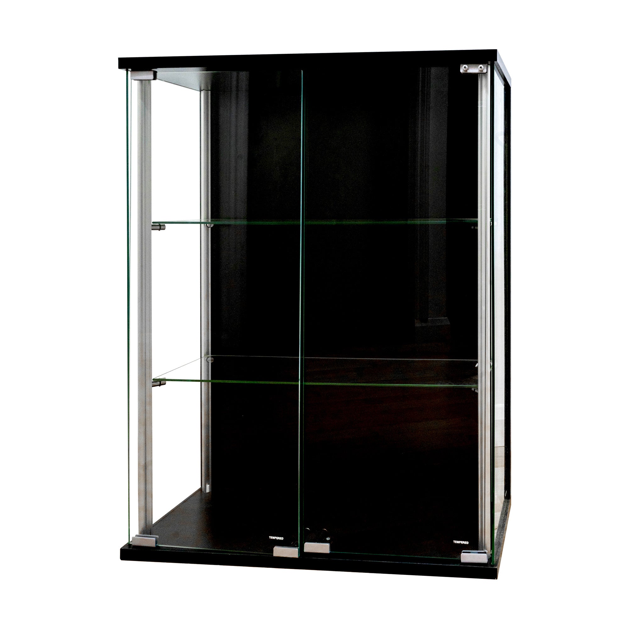 Black Wall Mounted Double Door Display Cabinet with 2 Adjustable Shelves 600mm Wide