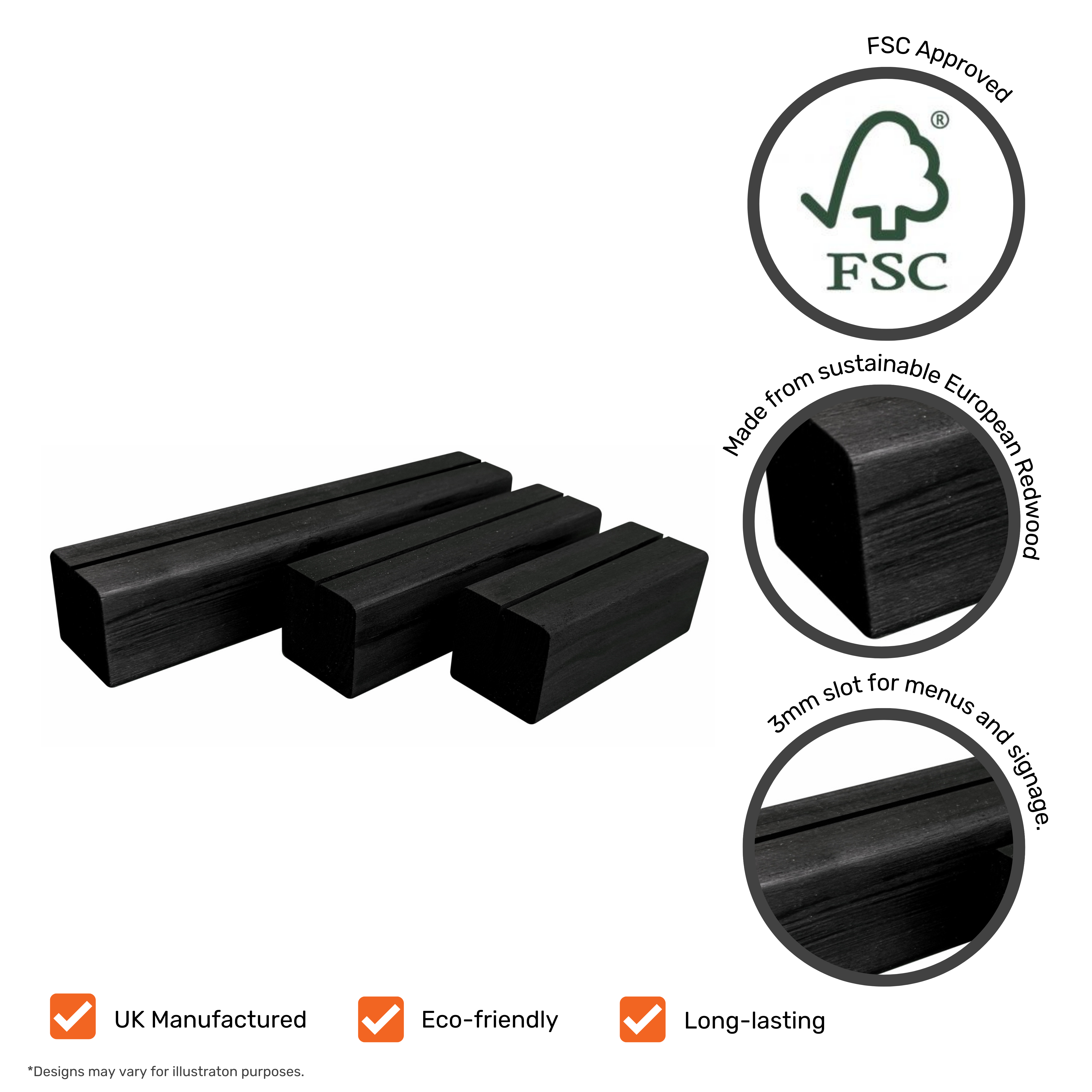 Pack of 10 Black Wooden Menu Holder Block - 105mm