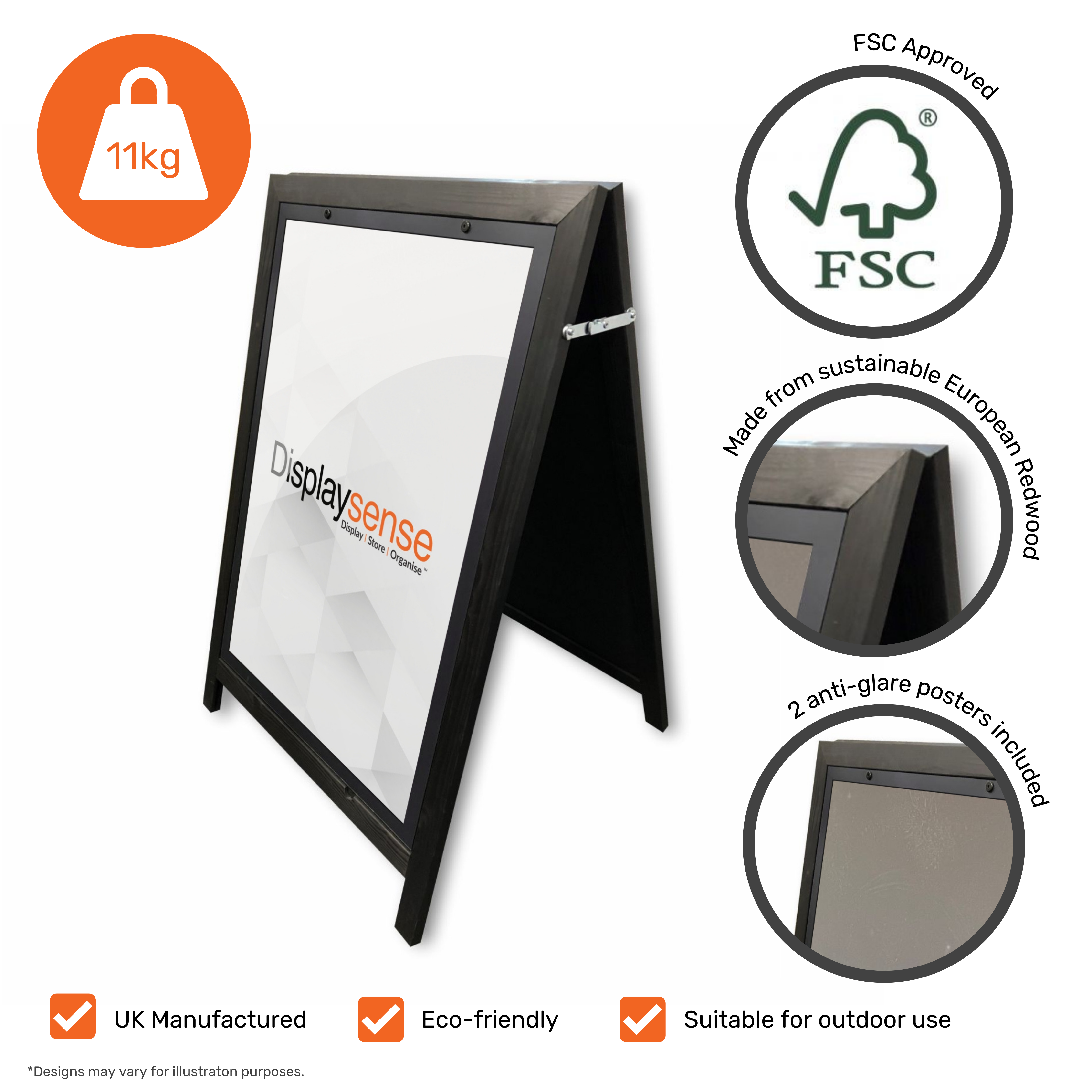 Black Wooden A1 Poster Holder A-Board Pavement Sign