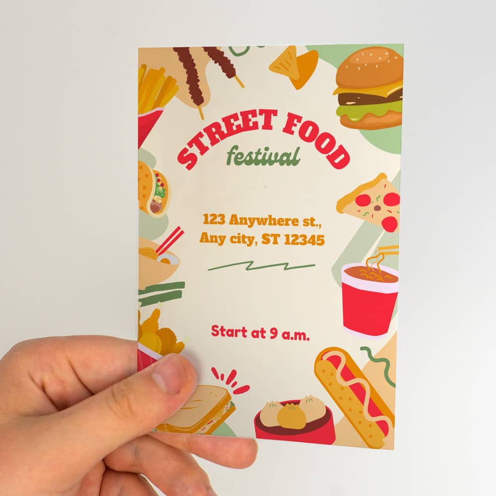 High-quality A6 custom leaflet printing service, double-sided on smooth 150gsm silk paper, perfect for marketing needs.
