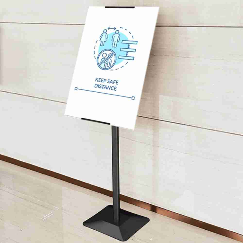 Heavy-Duty Adjustable Freestanding Sign Holder with 360° Rotating Display – Sturdy Steel Base & Weather-Resistant Frame for Indoor & Outdoor Use