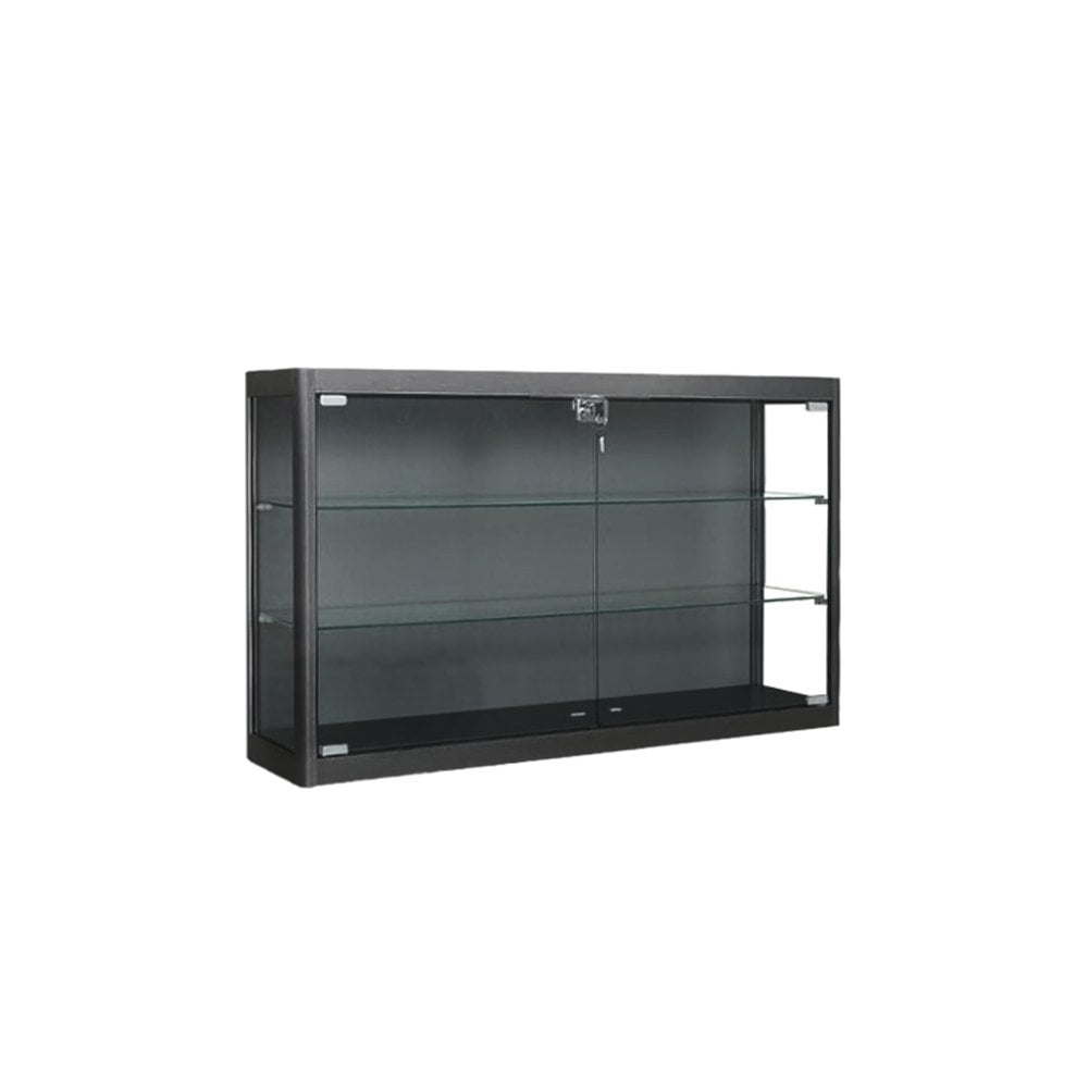 Black Wall Mounted Lockable Glass Display Cabinet with 2 Adjustable Shelves 1000mm Wide