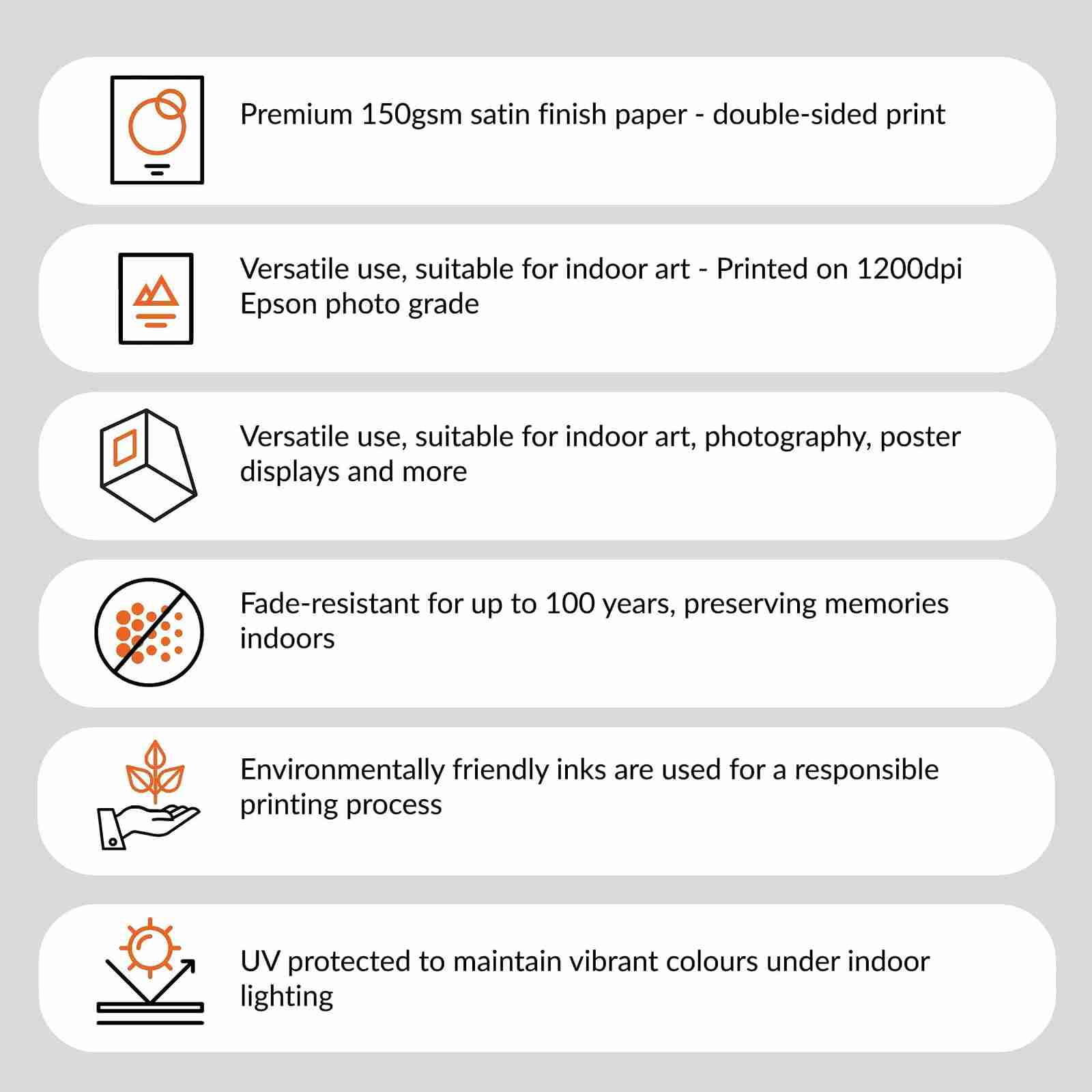 Custom double-sided leaflets printed on smooth 150gsm silk paper, ideal for clear, vibrant designs. UV protected, fade resistant and environmentally friendly.
