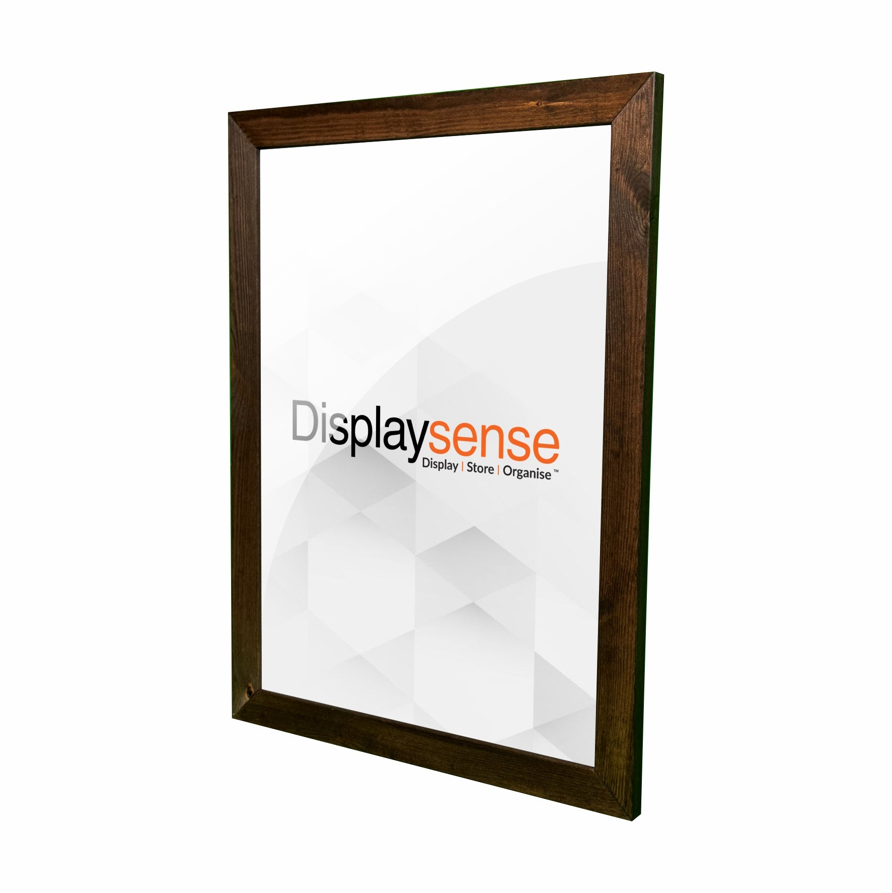 Dark oak slide-in A2 wooden poster frame, perfect for displaying artwork, signage, and promotional materials.
