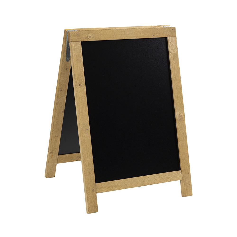 Stylish light beechwood A-frame chalkboard with a lacquered finish, measuring 700mm x 420mm, ideal for cafés and shops.
