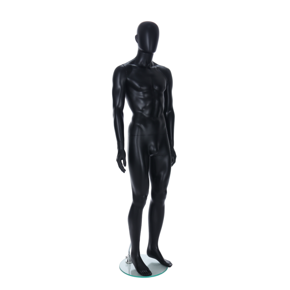 Matt Black Egghead Male Mannequin with Ears - Standing