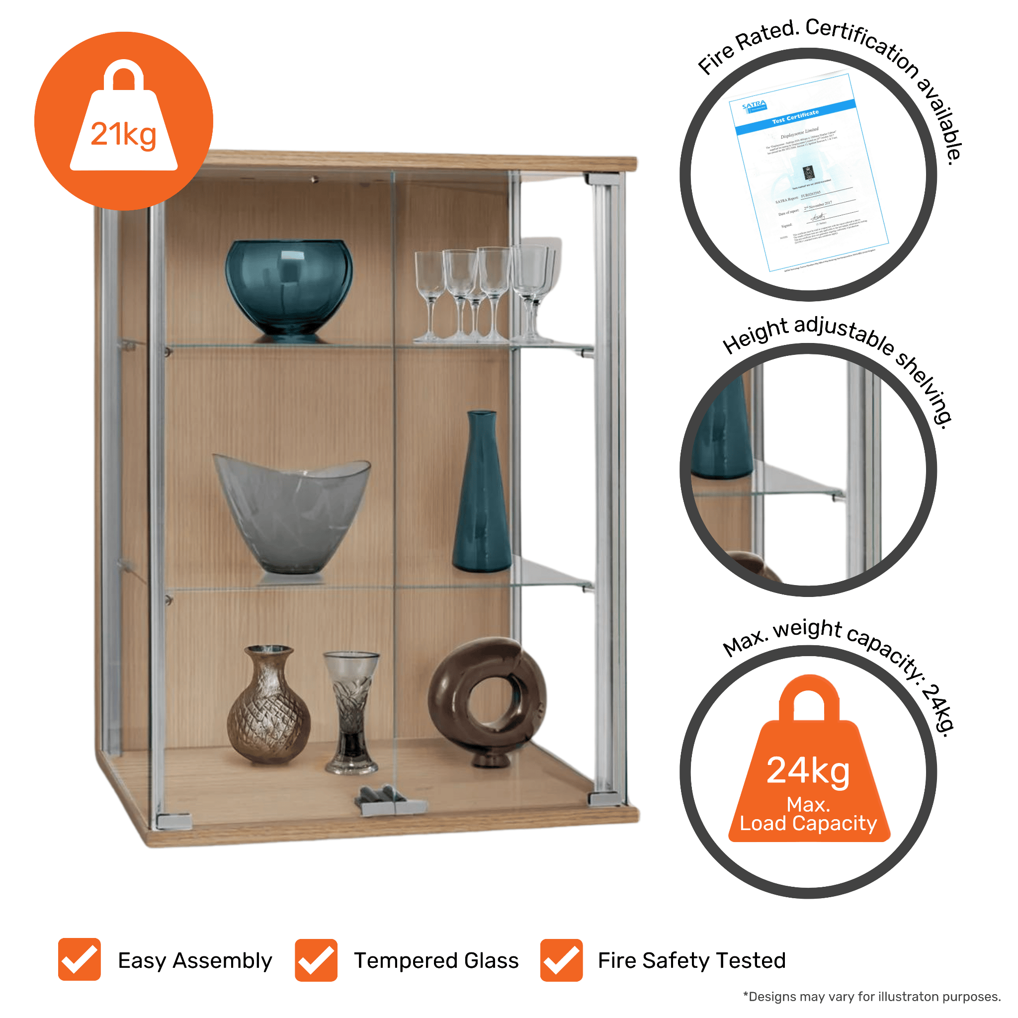 Classic oak wall-mounted display cabinet with two adjustable shelves and double doors, ideal for showcasing items, 600mm wide.
