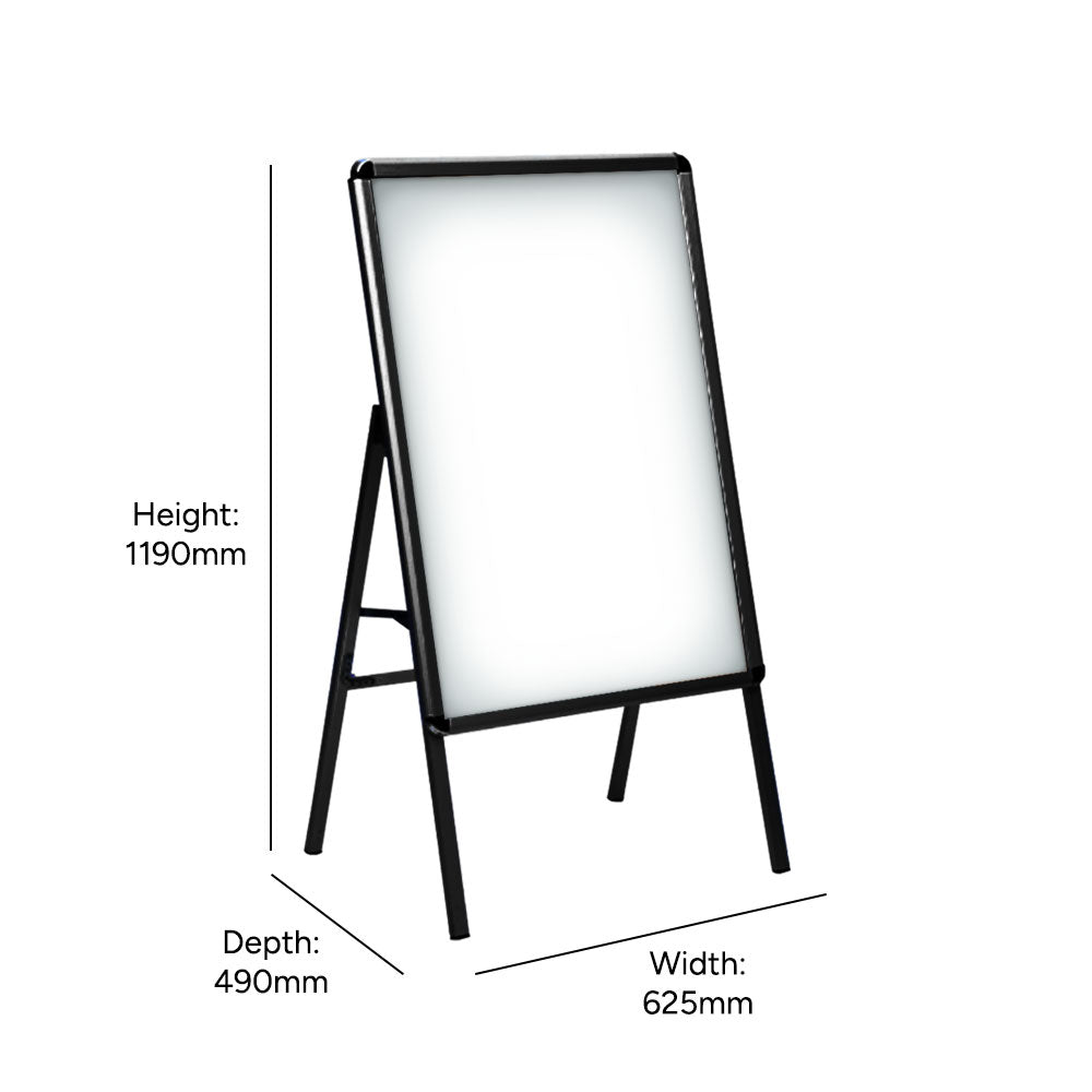 Freestanding black A1 A-board pavement sign with a sleek design for clear and professional messaging.
