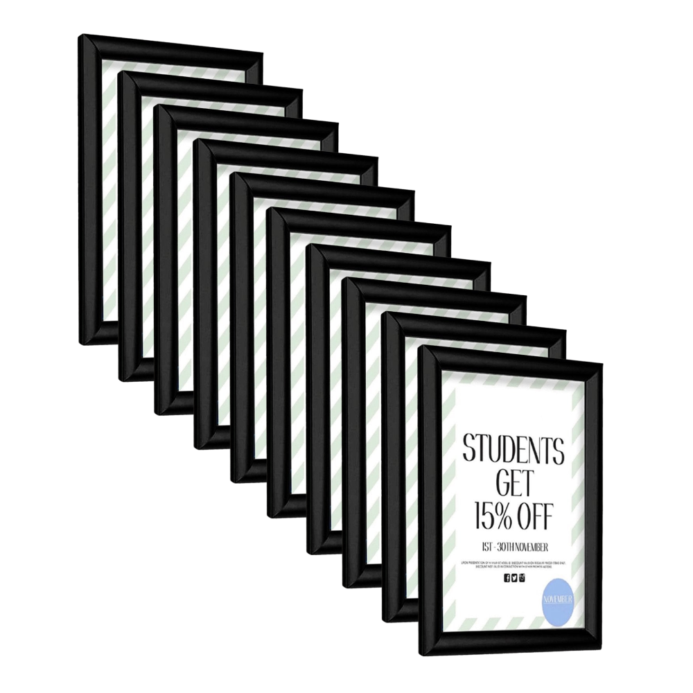 Pack of 10 A2 Black Poster Snap Frame 25mm Mitred Frame With Wall Fixings