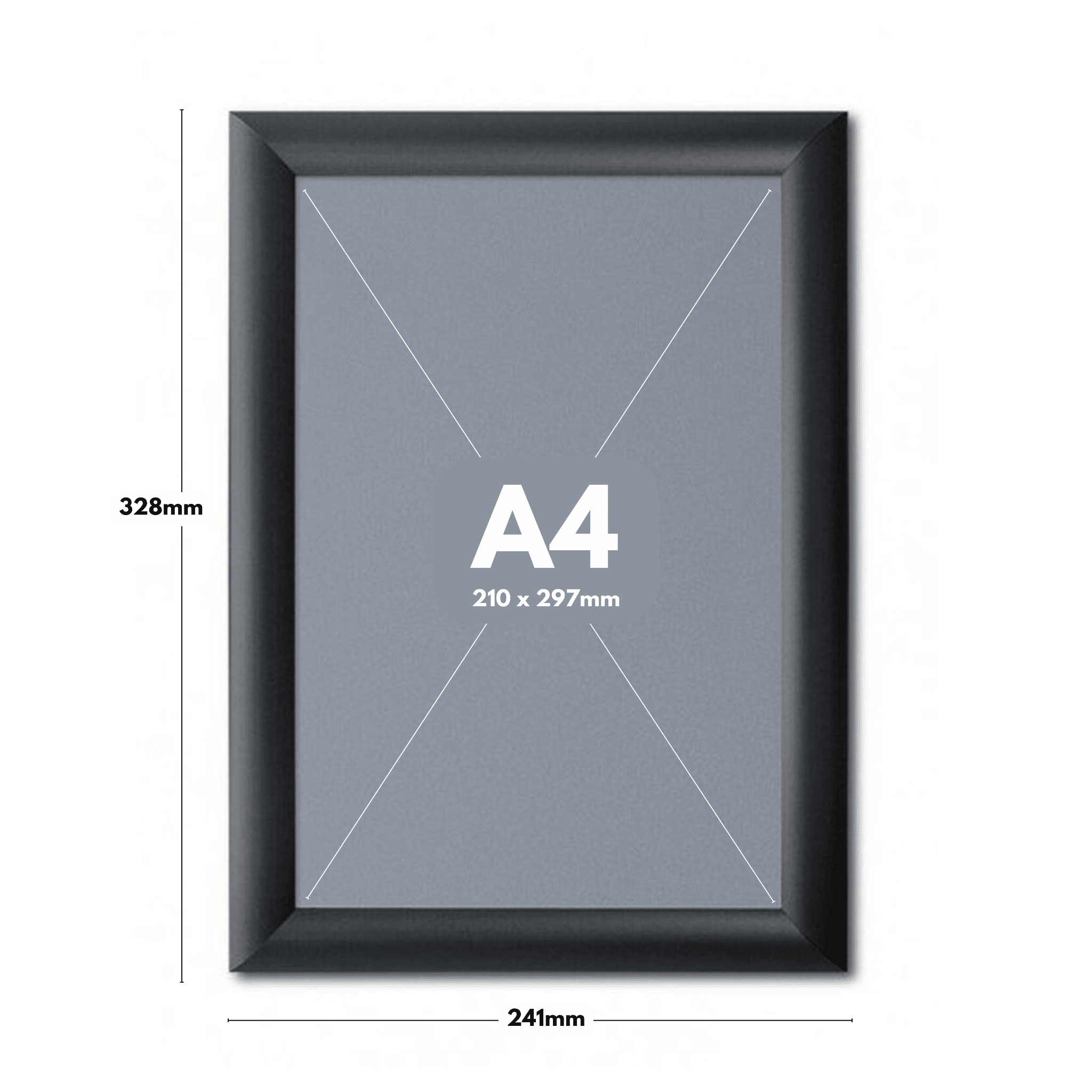 Professional A4 black snap frames, pack of 10, with a sturdy 25mm mitred frame and wall fixings included.
