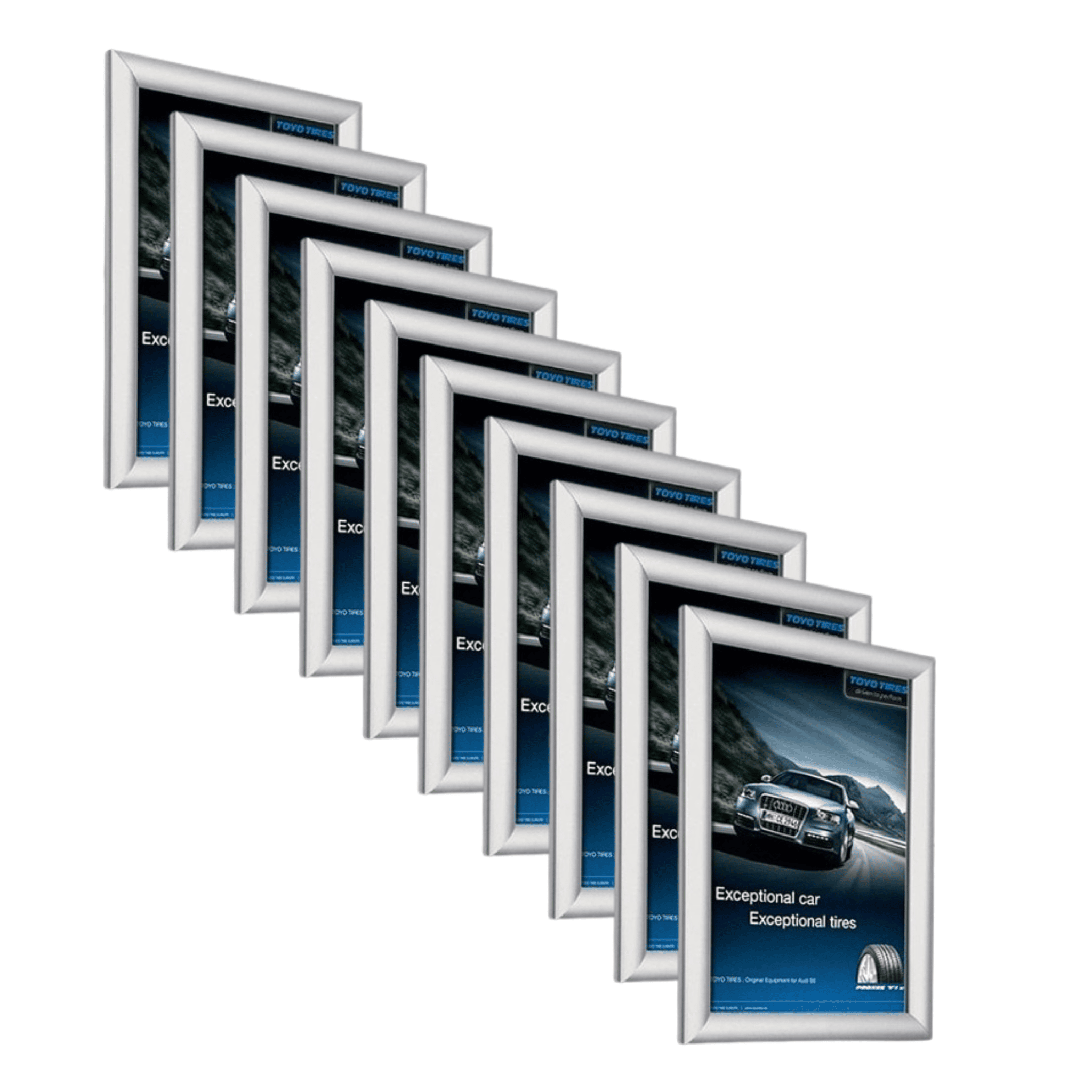 Pack of 10 A4 Silver Poster Snap Frame 25mm Mitred Frame With Wall Fixings