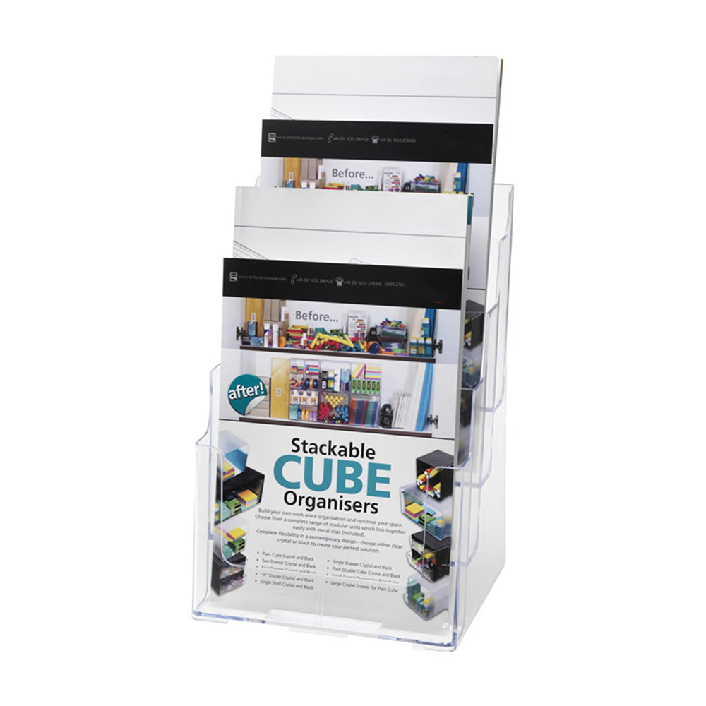 Pack of two sleek and durable 4-tier A4 portrait brochure holders, ideal for counters or reception desks.