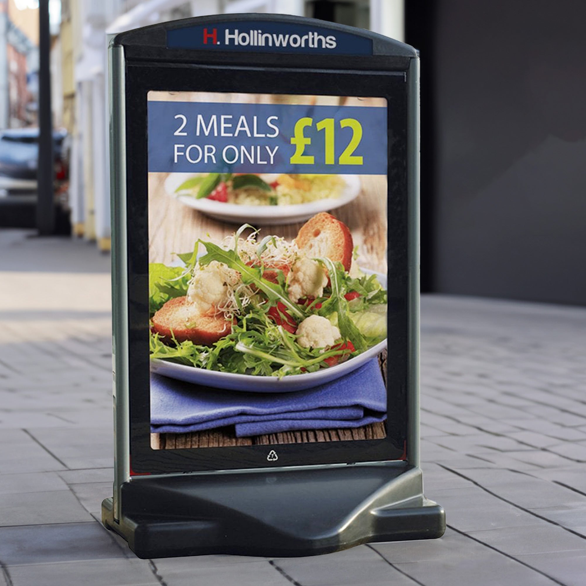 Premium A0 black heavy-duty pavement sign with a sturdy water-filled base, double-sided for maximum visibility.