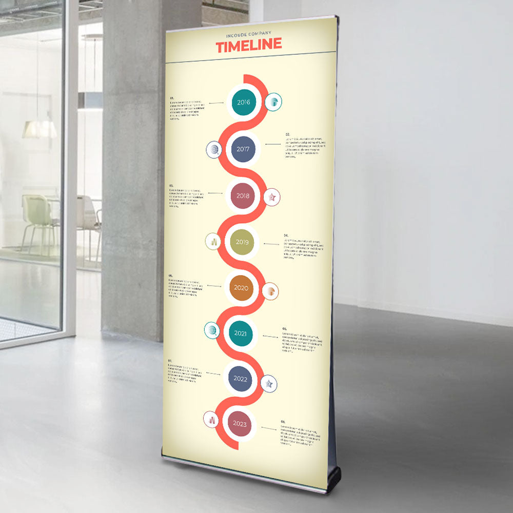 A premium double-sided aluminium front-loading roller banner stand, designed for 2100mm high x 1000mm wide banners, including a high-quality printing service for a professional display.

