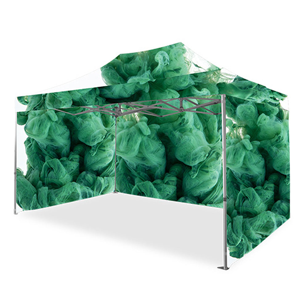 A 3m x 3m promotional pop-up gazebo featuring three full walls, a high-quality printing service, and sturdy concrete leg weights for maximum stability at outdoor events.
