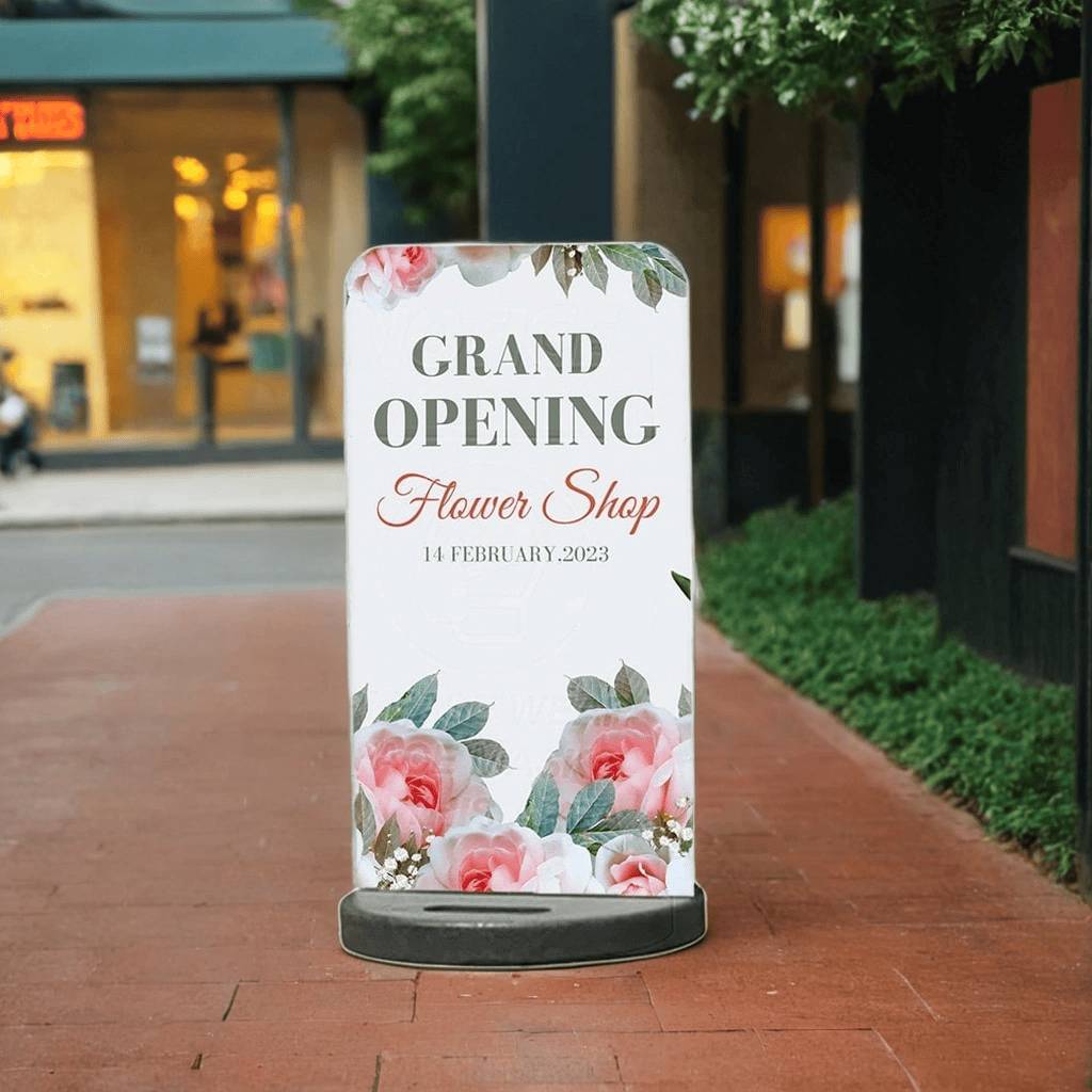 A sleek black single-panel pavement sign, designed for outdoor and indoor use, perfect for displaying promotional messages, menus, or directional signage.
