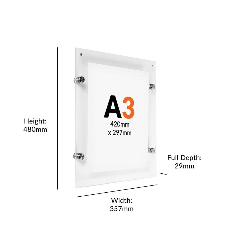 Acrylic Standoff Wall Mounted Sign Holder - A3 – Displaysense