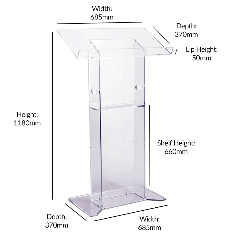 Clear Acrylic Floor Standing Lectern 685mm x 1180mm | Displaysense