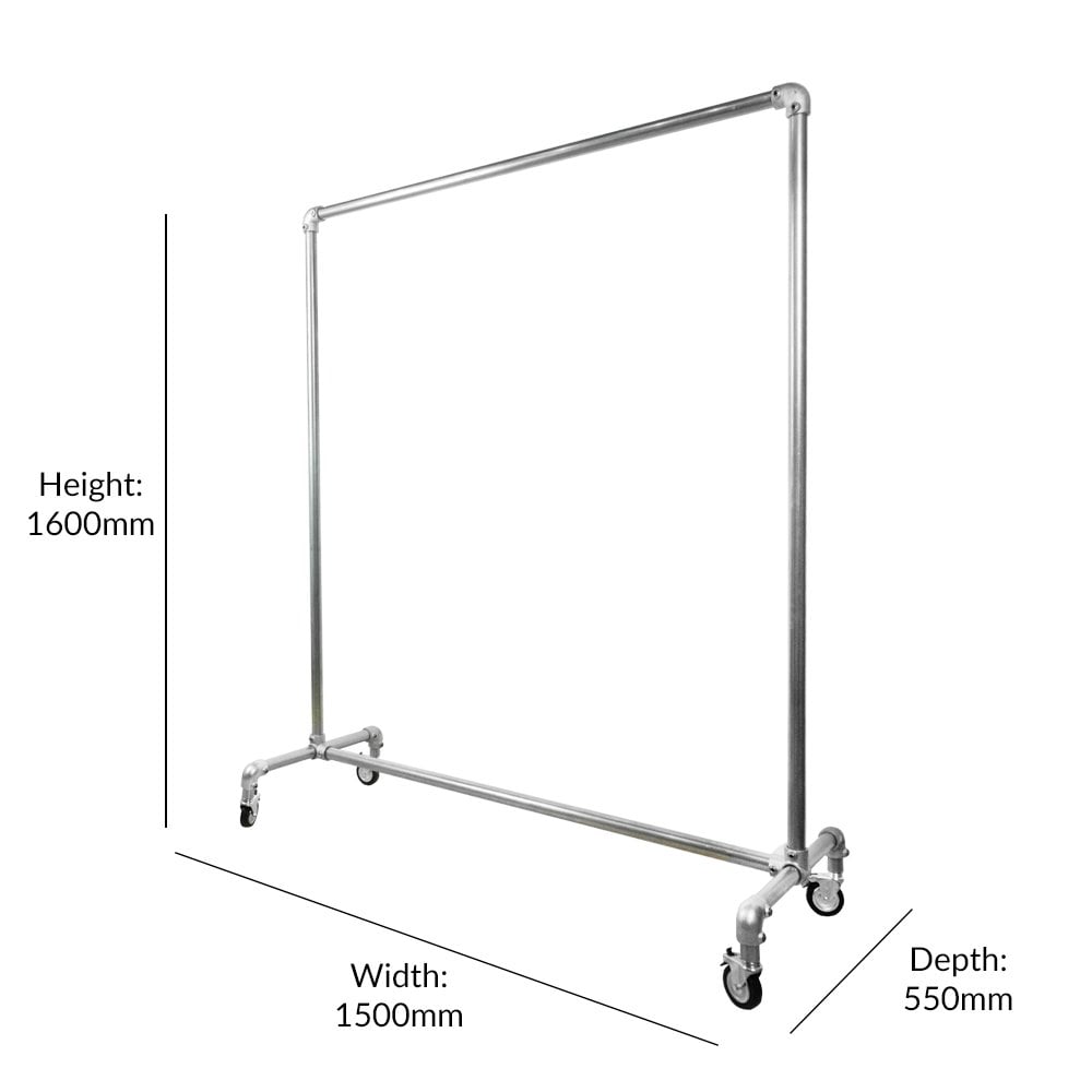 5ft Galvanised Steel Scaffolding Clothes Rail w Castors | Displaysense