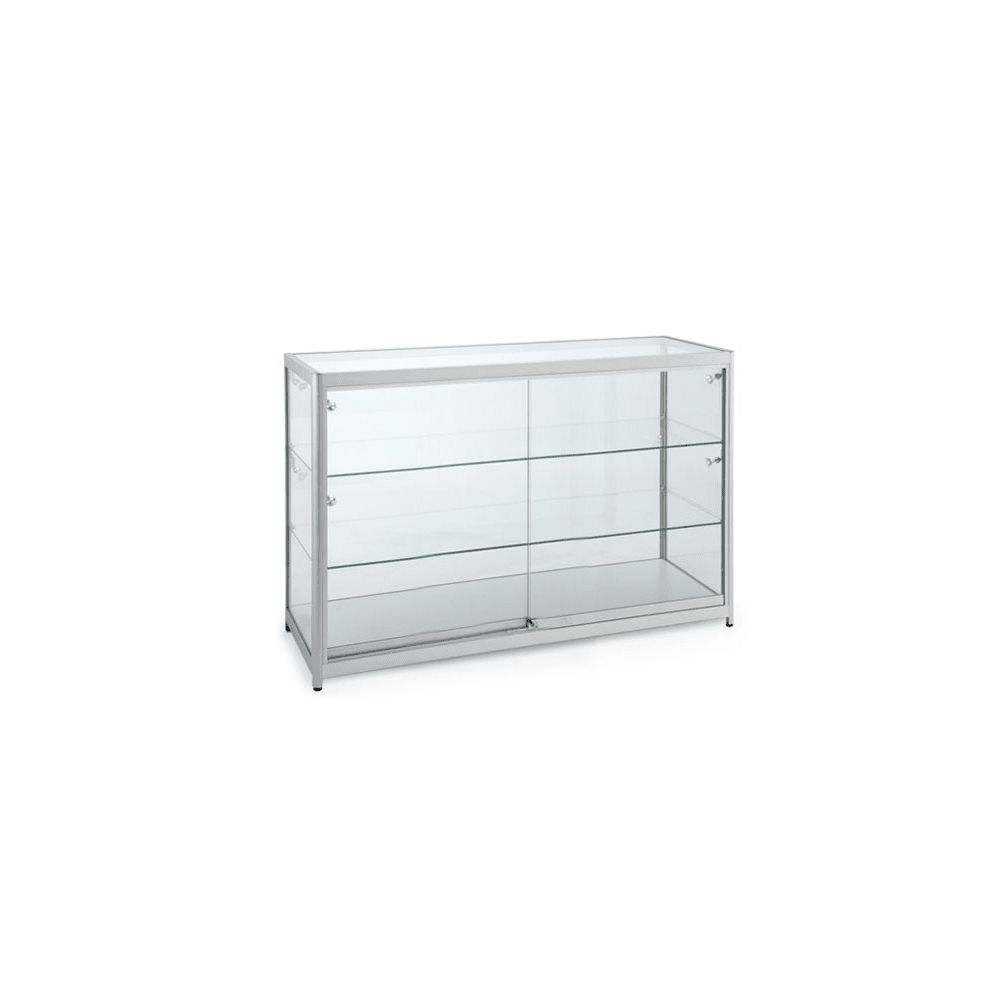 Silver Glass Counter Cabinet with 8 LED Spotlights | Displaysense